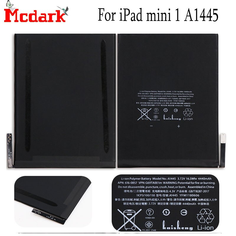 Mcdark Für iPad Mini 1 A1445 Tablette Batterie Ersatz Große Kapazität 4440mAh Bateria Für iPad Mini 1 A1432 A1445 a1454 A1455