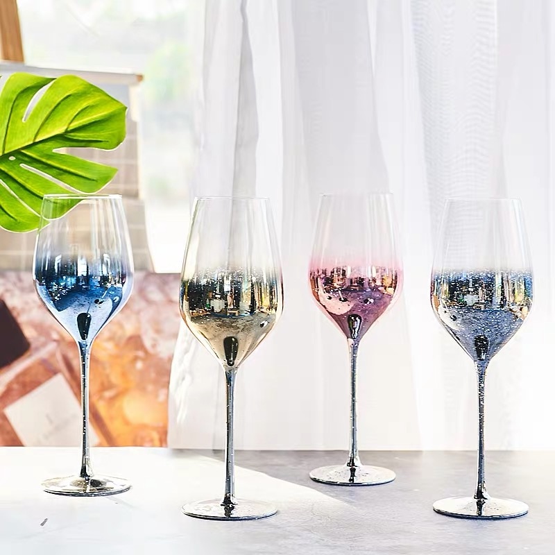 Metall Sterne Farbe Glas Podol Wein Glas Tasse Hohe Füße Galvanisieren Burgund Wein Glas Tasse für Party Hochzeit Schiff