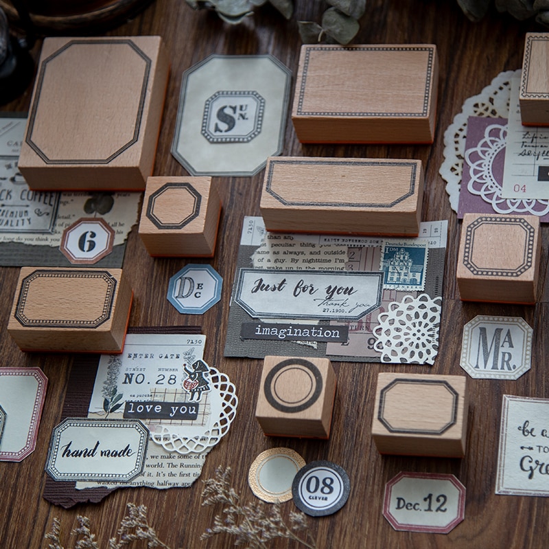 SchöNe Rahmen Serie Jahrgang Holz Stempel Planer Holz Stempel einstellen Diy Scrapbooking Karten Dekoration Präge