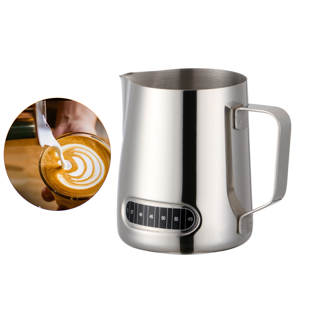 600ML Milch Krug Edelstahl Milch aufschäumen krug Espresso Kaffee Krug mit Integrierte Thermometer für, Der Kaffee Handwerk