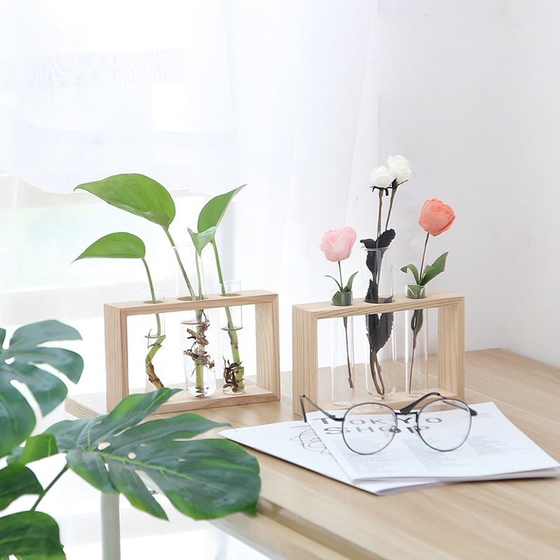 Terrarium Hydrokultur Anlage Vasen Jahrgang Blume Topf transparent Holz Glas Blume Vase Tabletop Pflanzen Hause Bonsai Dekor