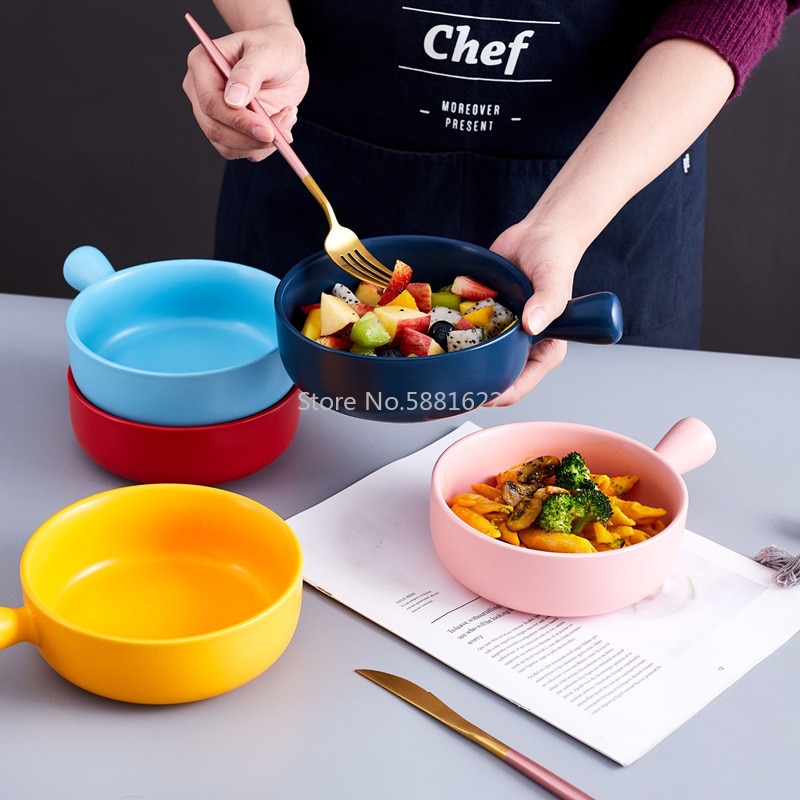 Gebacken Reis Schüssel nordisch Stil Griff Backen Backen Schüssel Pasta Platte Haushalt Geschirr Frühstück Nachtisch Nudel Schüssel Salat Schüssel