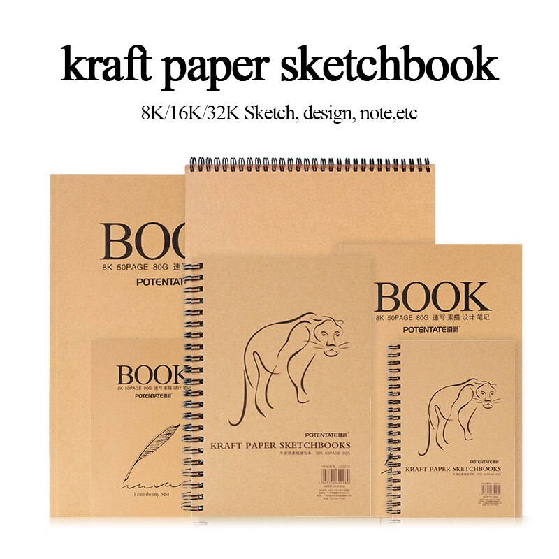 POTENZIEREN retro Kraft Papier skizzieren Notizbuch 32K/16K/8K Studenten Skizze Malerei Tagebuch Tagebuch Hinweis/Pad/Buch Memo Skizze Pad