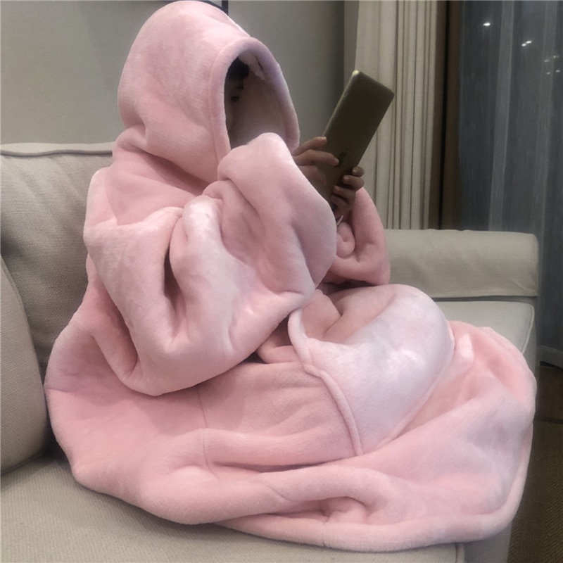 Winter Warme TV Sofa Decke mit Ärmeln Vlies Tasche Mit Kapuze Gewichteten Decke Erwachsene freundlicher Übergroßen Sweatshirt Decke für Bett