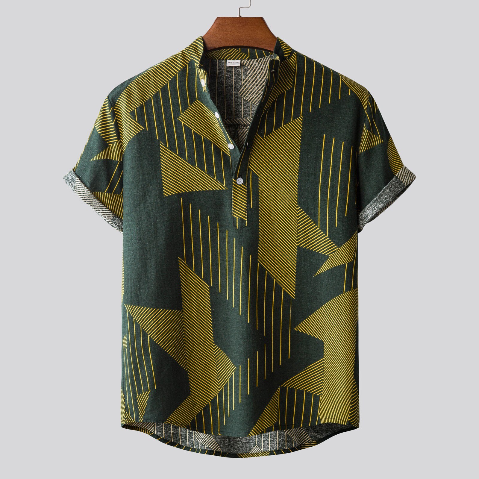 Sommer Männer hawaiisch Shirt Geometrische Drucken Kurzarm Revers Nacken Geschmack lässig Strand Hemden Männer Streetwear Kleidung