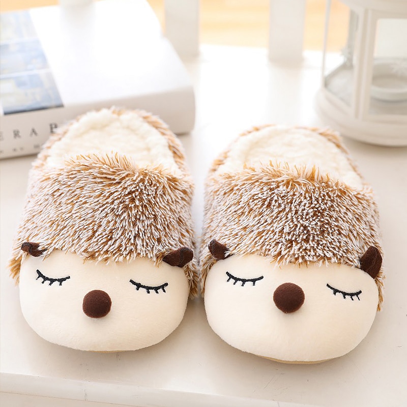 Winter Hausschuhe Frauen Warme Pelzigen Samt Plüsch Hausschuhe Tragen-beständig Hausschuhe Hause Nicht Unterhose Schuhe Niedlichen Igel