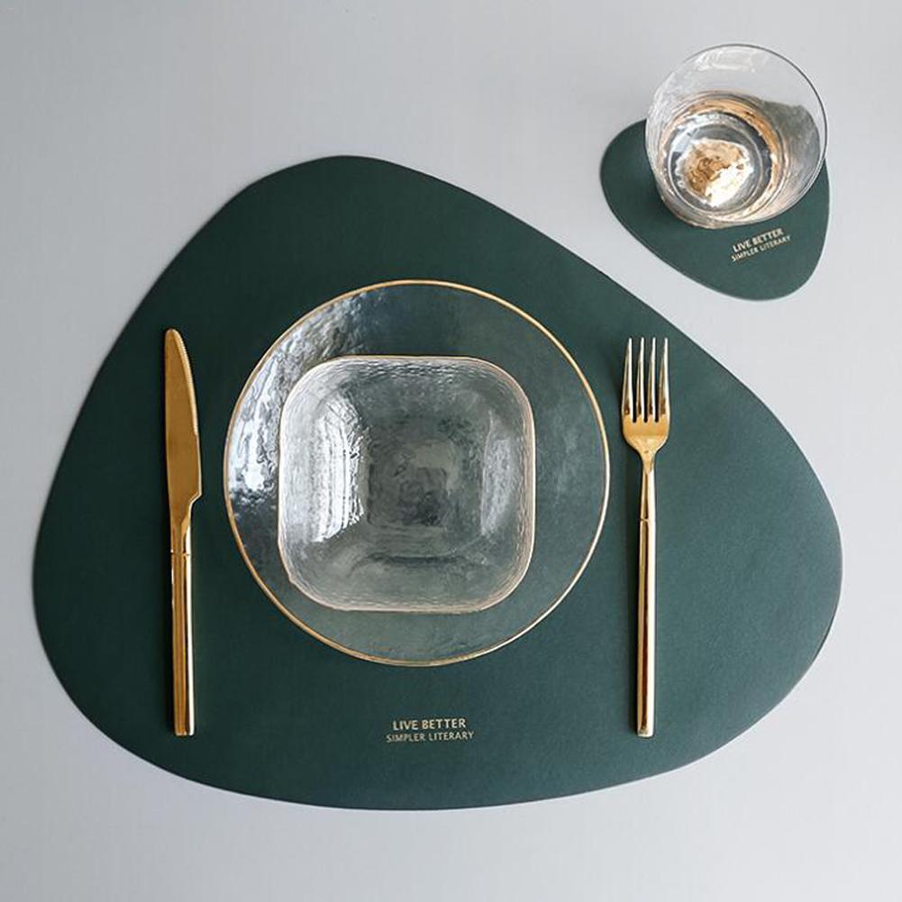 4 Stck Leder Tischsets Haushalt Dreieck Oval Wasserdichte Öl Isolierung Pad Schüssel matt Untersetzer Platte Pad Tisch matt