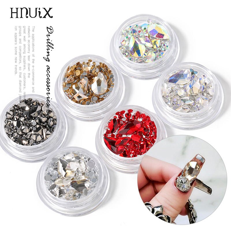 HNUIX 1Kasten 3D Strass Nagel Kunst Dekorationen Pailletten Flatback Diamant Unregelmäßige Rhombus Nagel Steine Strass Charme Nagel Kunst