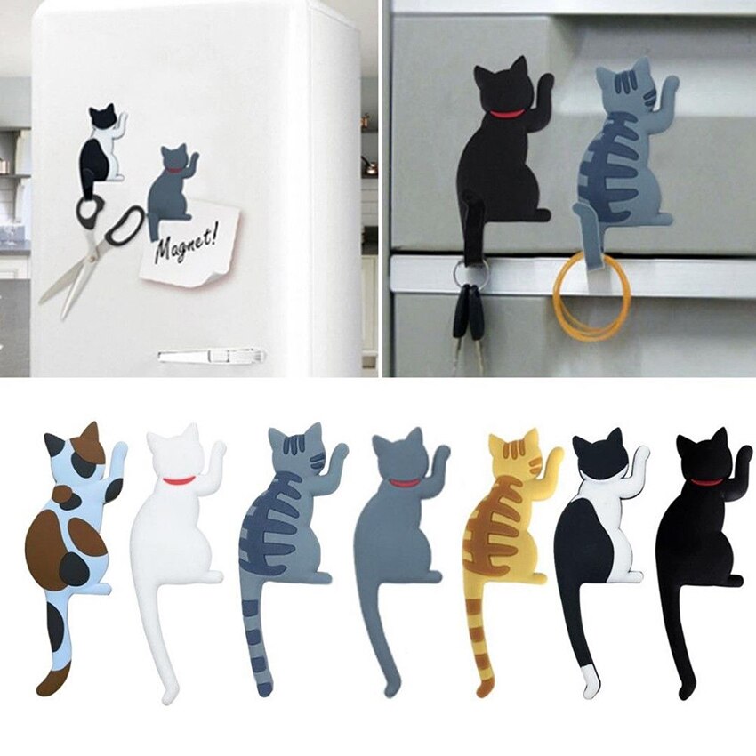 Nette Multifunktions Katze Magnetische Haken Abnehmbare Kühlschrank Aufkleber Kühlschrank Nachricht Magnet Mantel Hängen Haken Schlüssel Halfter Lagerung