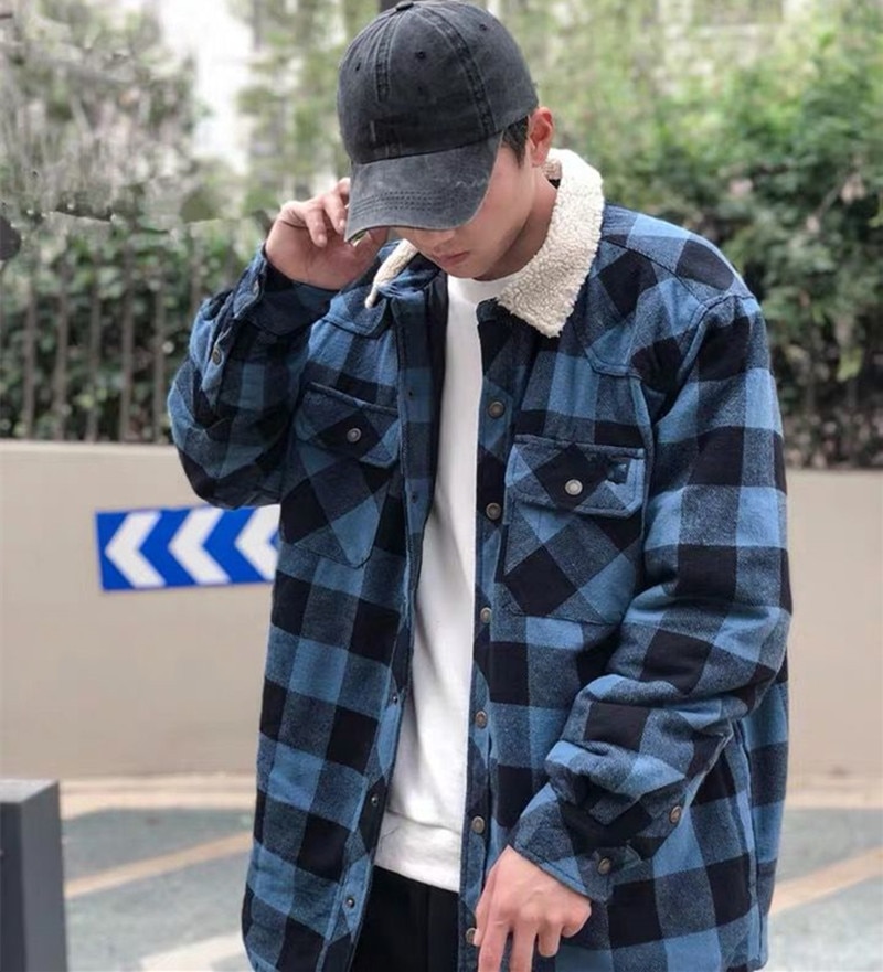 Neue Frühling männer Hüfte hüpfen Streetwear Vlies Plaid baumwolle Mantel große größe Autunm Mantel lässig samt Shirt jacken