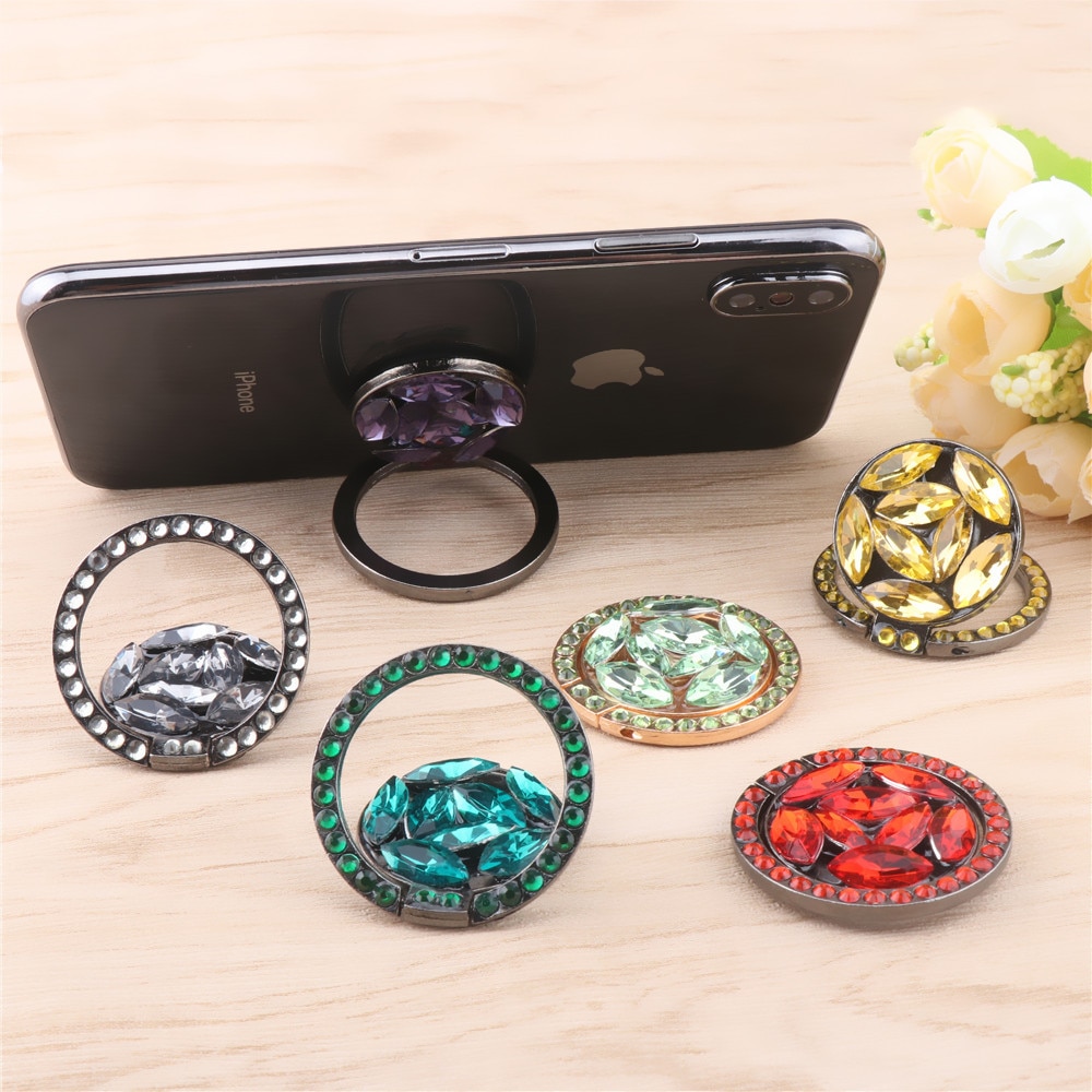 Universal- Luxus Bling Diamant Telefon Halfter Faltbare Tragbare Faul Halterung Smartphone Finger Ring Stehen Karikatur Für iPhone11 XS