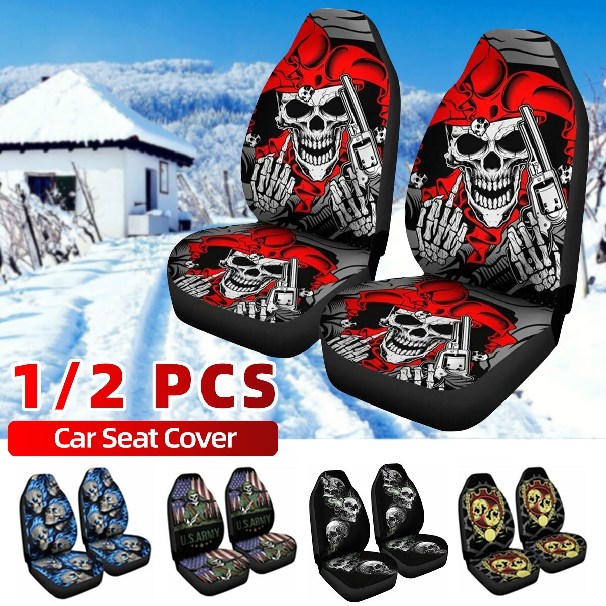 3D Schädel drucken Vorne Auto Sitz Abdeckung Universal- Auto Sitz Schutz Sitzkissen Voll Abdeckung Für sterben Meisten Auto für Innen zubehör