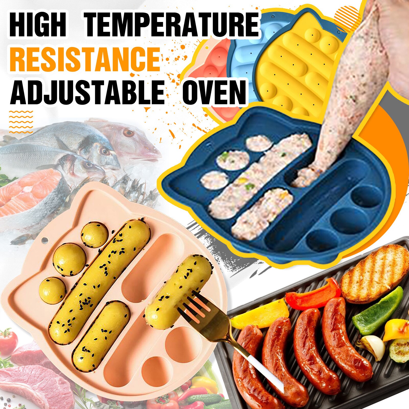 10 in 1 DIY Hund bilden Silikon Wurst Maschine Handgemachte Schinken Wurst Schimmel Küche Frikadelle Wurst Backen Pfanne Backen bilden