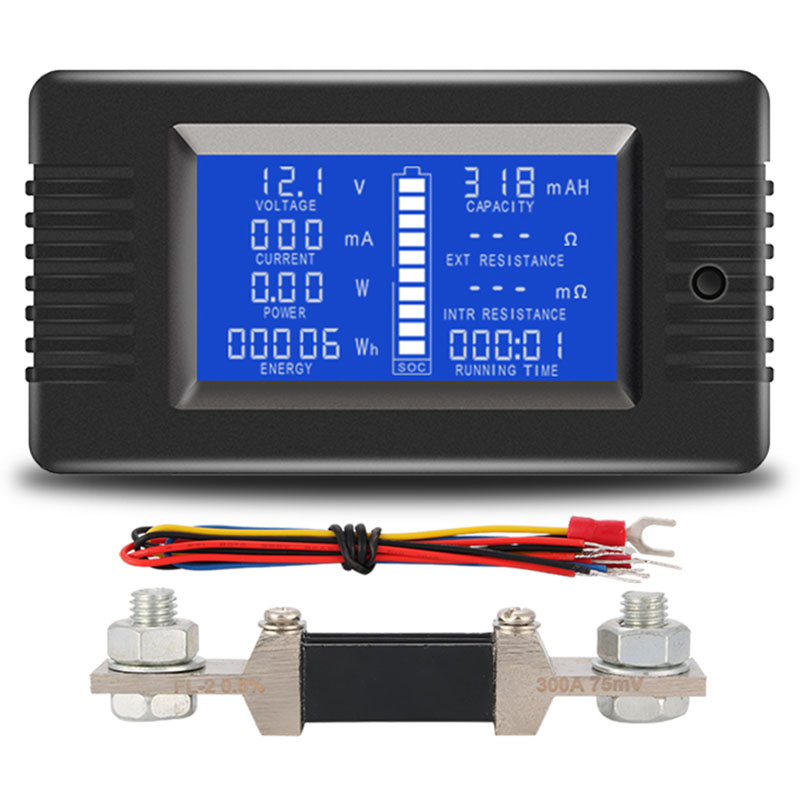 0-200V 0-300A Auto Batterie Entladung Anzeige Kapazität Tester Energie Energie Impedanz Widerstand Voltmeter 300A shunt