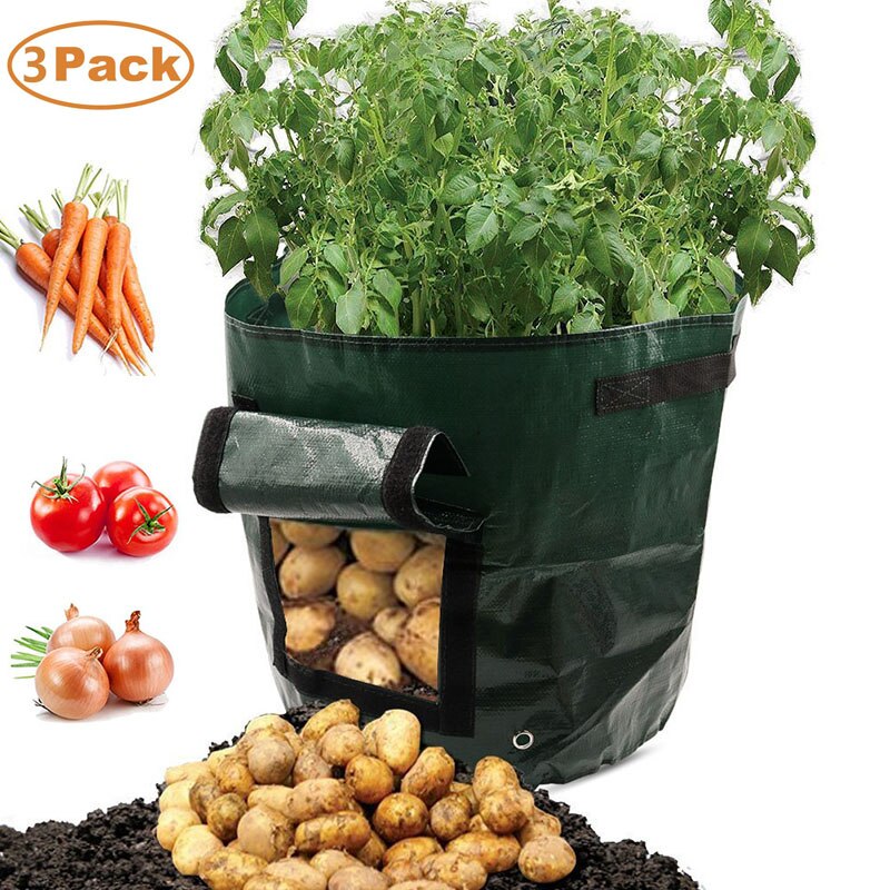 3 Pack PE 10 Gallonen Garten Wachsen Tasche Zwiebel Kartoffel Pflanzer Taschen Gemüse Pflanzung Wachsen Taschen Töpfe Pflanzer Wasserdichte Behälter tasche