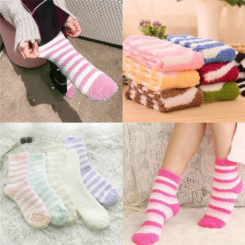 Mädchen Kind Winter Rohr Socken Streifen Gemütliche verschwommen Gestrickte Weiche Socken Hause Warme Gestreiften Slipper Socken Gelegentliche Farbe