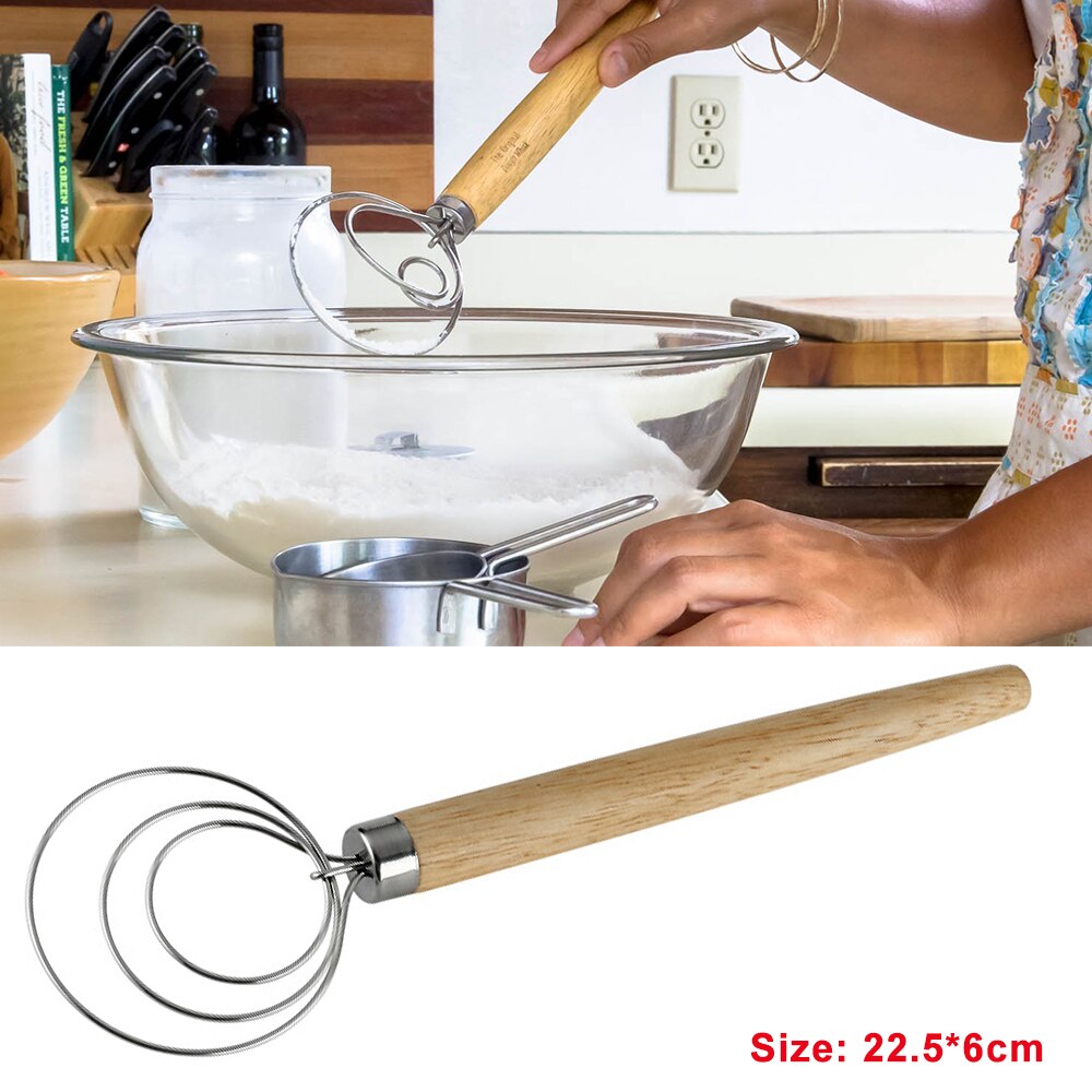 Edelstahl Schneebesen Mehl Spule Rührwerk Dänischen Schneebesen Stock Eiche Holz Griff Rührgerät DIY Brot Teig Backformen Gerät