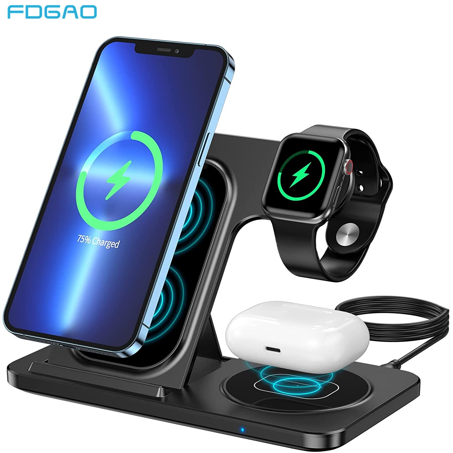 Drahtlose Ladegerät Bahnhof 3 in 1 Faltbare 15W Schnelle Qi Ladung Dock für Apfel iWatch 7 6 5 Airpods Profi iPhone 13 12 11 XS XR X 8