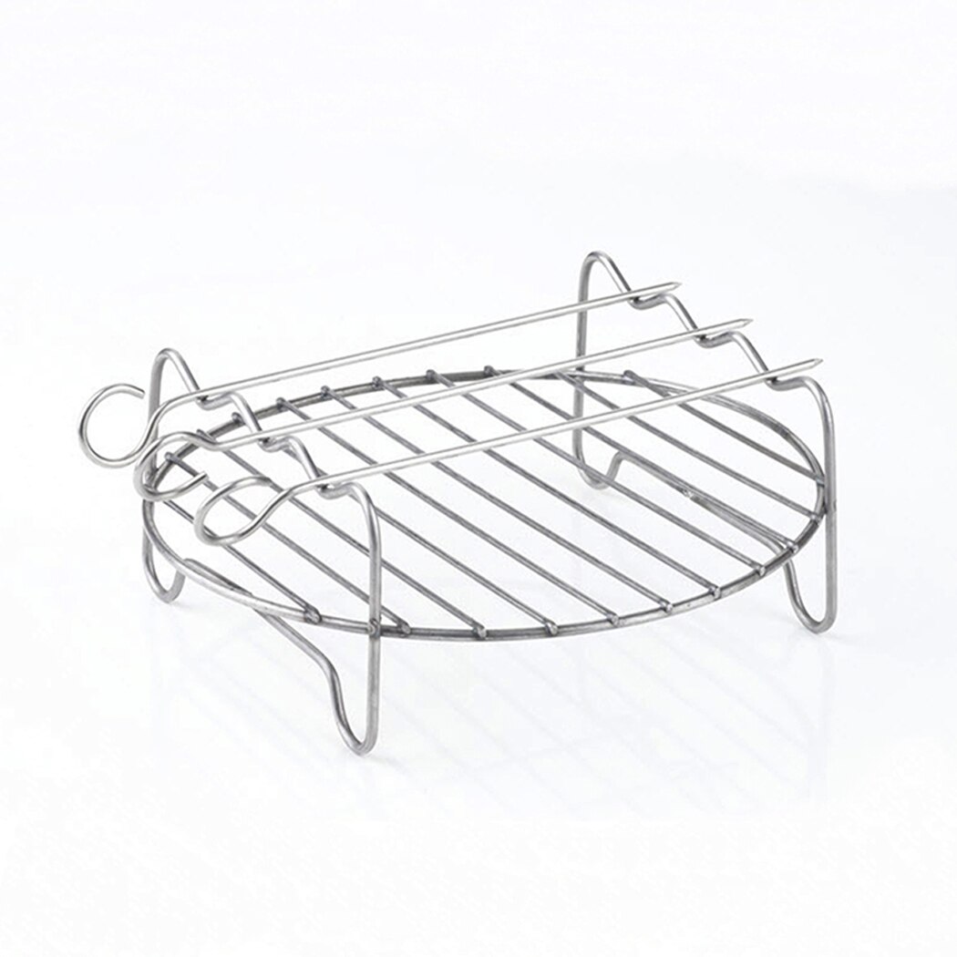 Luft Friteuse Gestell Edelstahl Doppel Schicht Gestell Vielseitig Runde Rösten Stehen Grill Grill Halfter Mit Spieße Küche Werkzeug