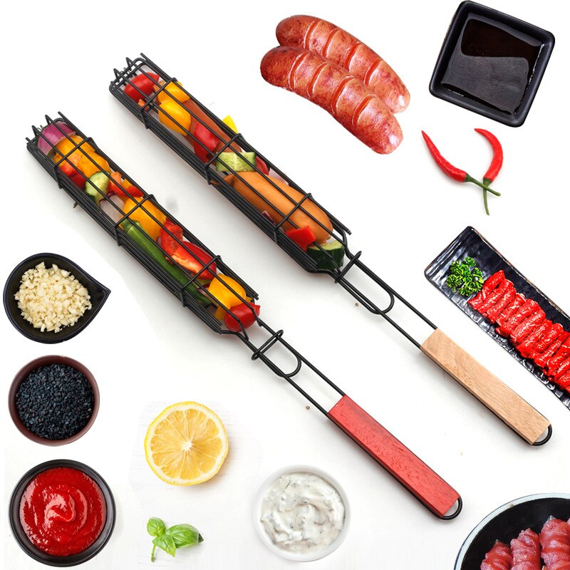 BBQ Grill Gittergewebe Edelstahl Grillen Korb Wiederverwendbare Grill Gittergewebe Tragbare Grill Werkzeug Grill Netto Grill Clip Grill Werkzeuge