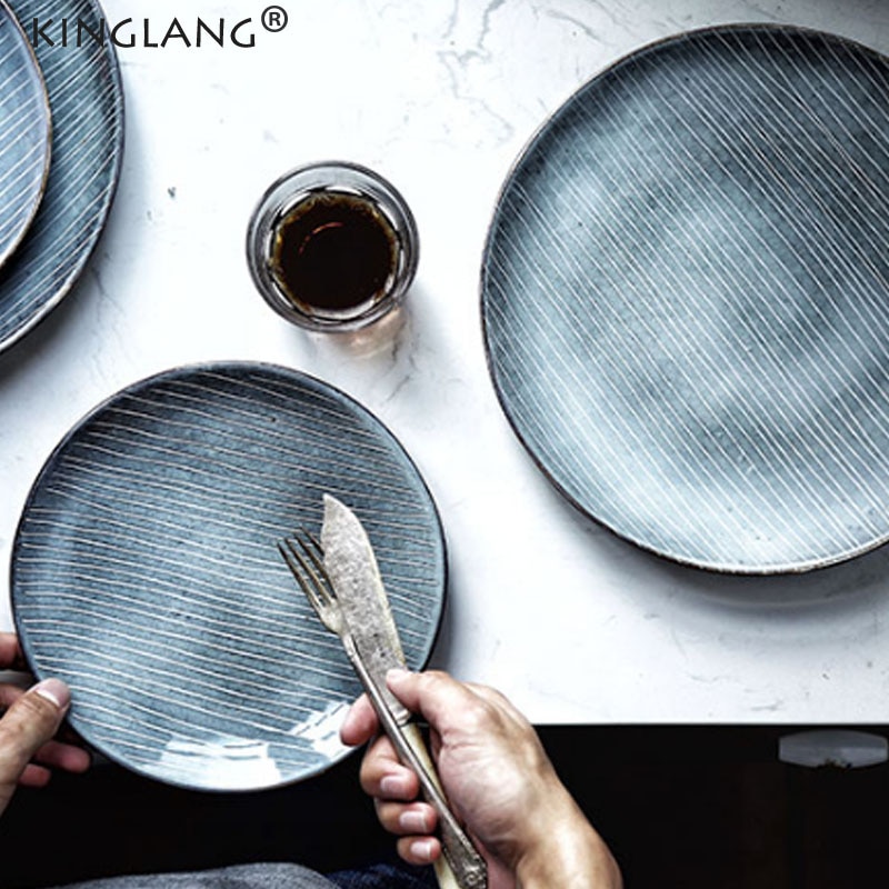 KINGLANG Japanischen Platten Keramik Abendessen Fleisch Platte Westlichen Frühstück Tablett Platten Gericht
