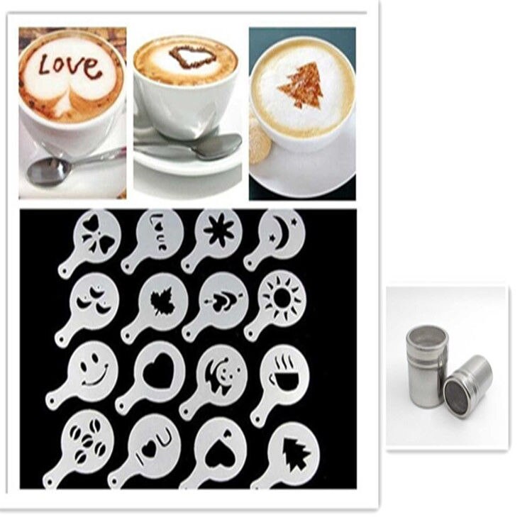 16 teile/satz Kaffee Latte Cappuccino Kaffee Kunst Schablonen Vorlage Blumen Streuen Pad Staubtuch sprühen für Kaffee Dekor Um E11592