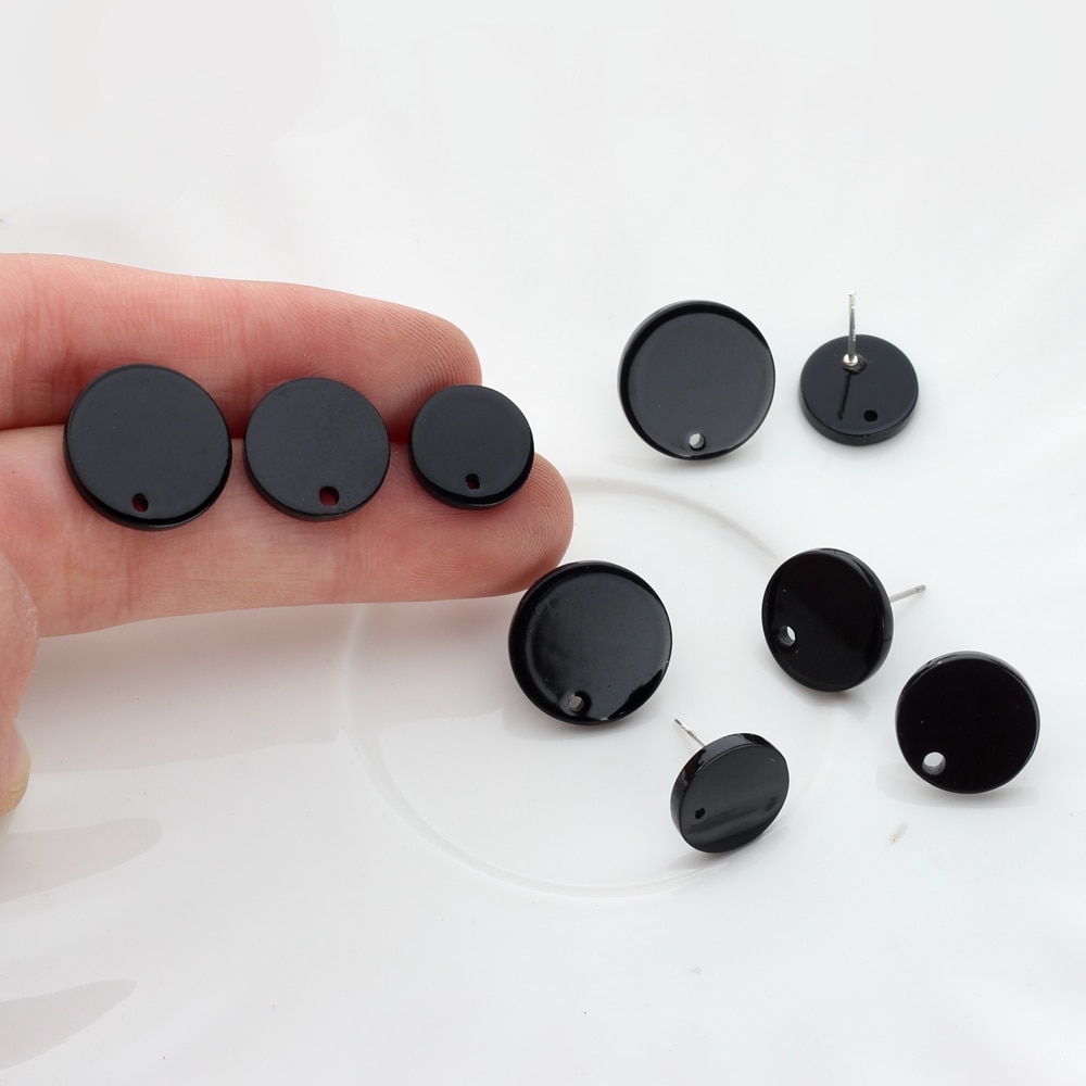 Acryl Zucht Ohrring Schwarz Runde Basis Ohrringe Stecker 12 MM 14 MM 16 MM 10 teile/los Für DIY Schmuck Ohrringe machen Zubehör
