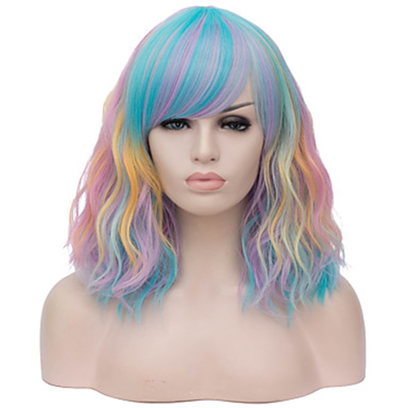 HAIRJOY Frauen Synthetische Haar Cosplay Perücke Regenbogen Multi Farbe Party Perücken