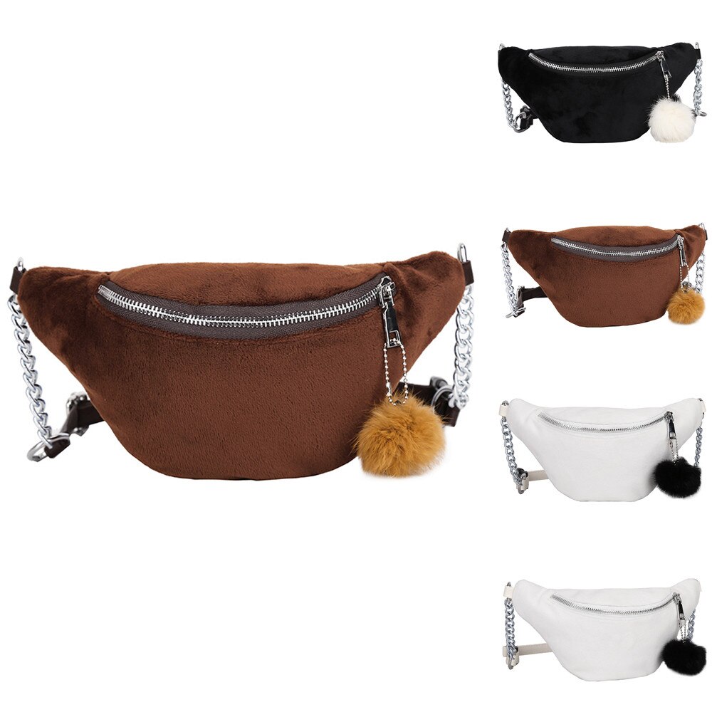 Pelz Ball Herde Winter Warme Taille Tasche Frauen neutral Sport Plüsch Taille Tasche Hairball Bote Crossbody-tasche Brust Taschen