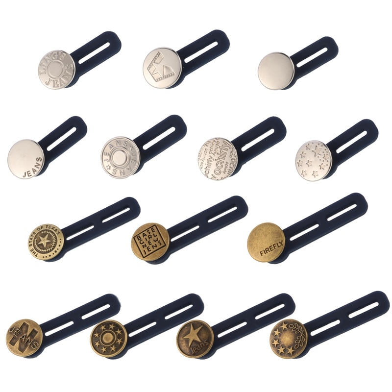 14Stck Jeans Tasten Metall Silikon erweitert Tasten Nagel-freies Abnehmbare Einstellen Schnalle Jeans Taille Verlängerung Schnalle Jeans Geschmack