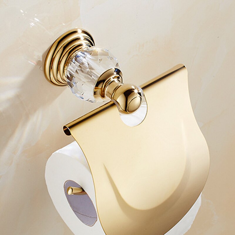 Luxus Zirkonium Gold Solide Br Wc Papier Halfter Poliert Handtuch Bar Künstliche Kristall Runde Basis Handtuch Ring Schlecht Acces