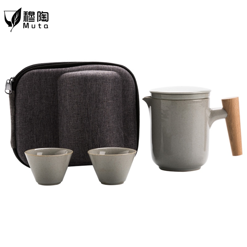 Tee-einstellen schwarz/grau Keramik Japanischen Tee Tasse einstellen Tragbare Teegeschirr Kung Fu Teaset Tasse 1 Topf 2 Tassen reise Tee setzt Getränk
