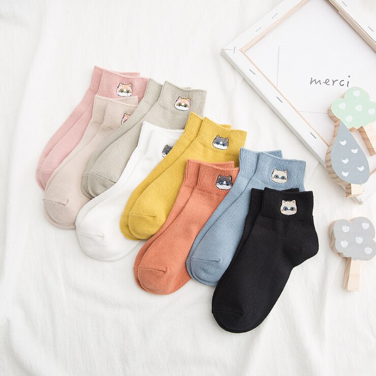 Frühling socken Japanischen hochschule stil retro stickerei katze baumwolle damen kurze frauen socken Schüler Stiefel socken