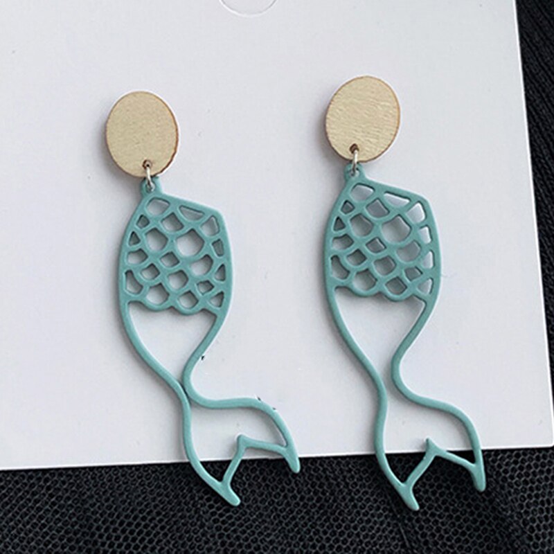 Nette modisch Ohrringe Karton Grün Koi Fisch Anhänger Lange Ohrringe Lustige Weihnachten Kreative Ohrringe Modeschmuck