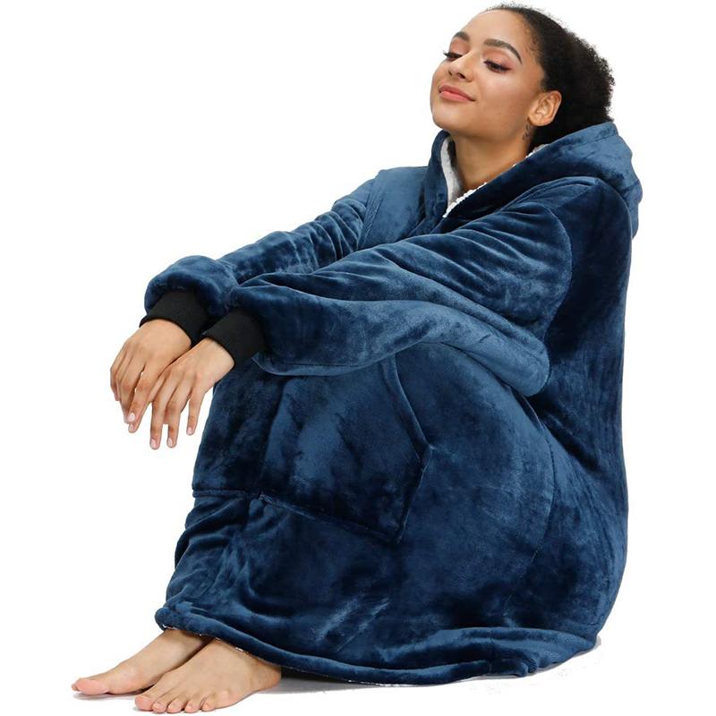 Übergroßen Hoodie Decke Mit Ärmeln Sweatshirt Plaid Winter Vlies Hoody Frauen Tasche Weibliche Mit Kapuze Schweiß Übergröße Femme