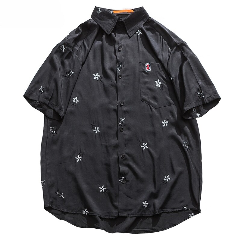 Hüfte hüpfen Streetwear Shirt Embroideried Blumen- Shirt Übergröße Harajuku Strand Hemd hawaiisch Sommer Kurzarm verlieren Spitzen