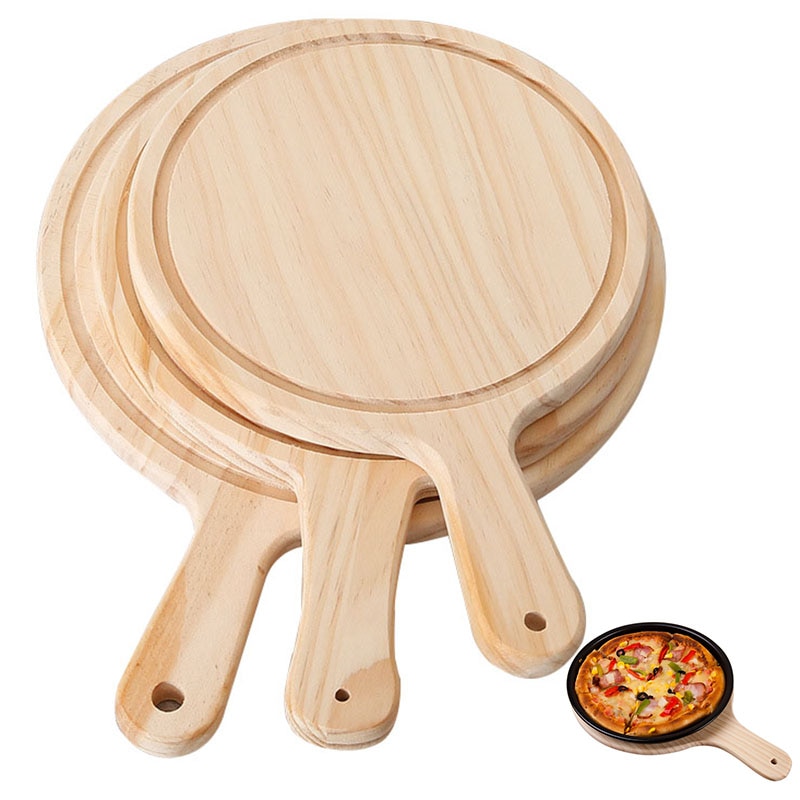Holz Pizza bord Runde mit Hand Pizza Backblech Pizza Stein Schneiden Bord Platte Pizza Kuchen Backformen Werkzeuge