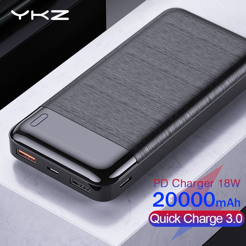 YKZ Energie Bank 20000mAh schnell aufladen 3,0 PD Schlanke Tragbare Externe Batterie Ladegerät Energie für iPhone Xiaomi 20000 Poverbank