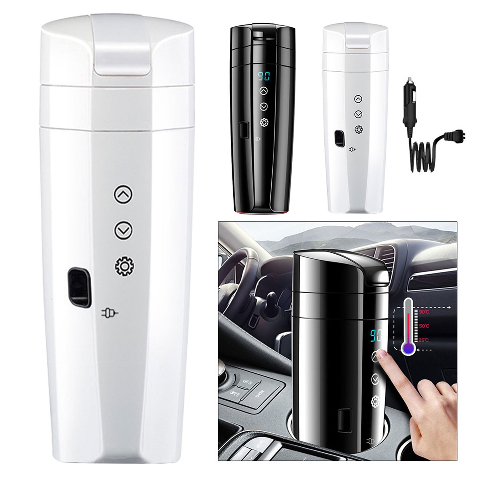 300ml Edelstahl Auto Heizung Tasse 12V/24V Elektrische Wasser Tasse LCD Anzeige Temperatur Wasserkocher Kaffee Tee Milch Erhitzt Wasserkocher