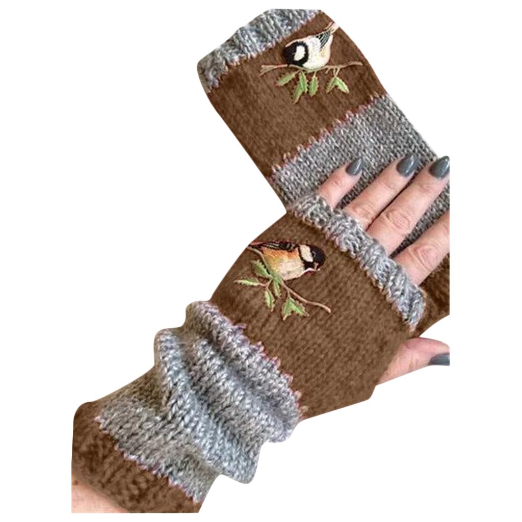 Sagace Handschuhe VöGel Stickerei Handschuhe Frauen Gestrickte Finger Plus Samt spleißen Fäustlinge Frauen Mädchen Handschuhe Rekawiczki Damskie