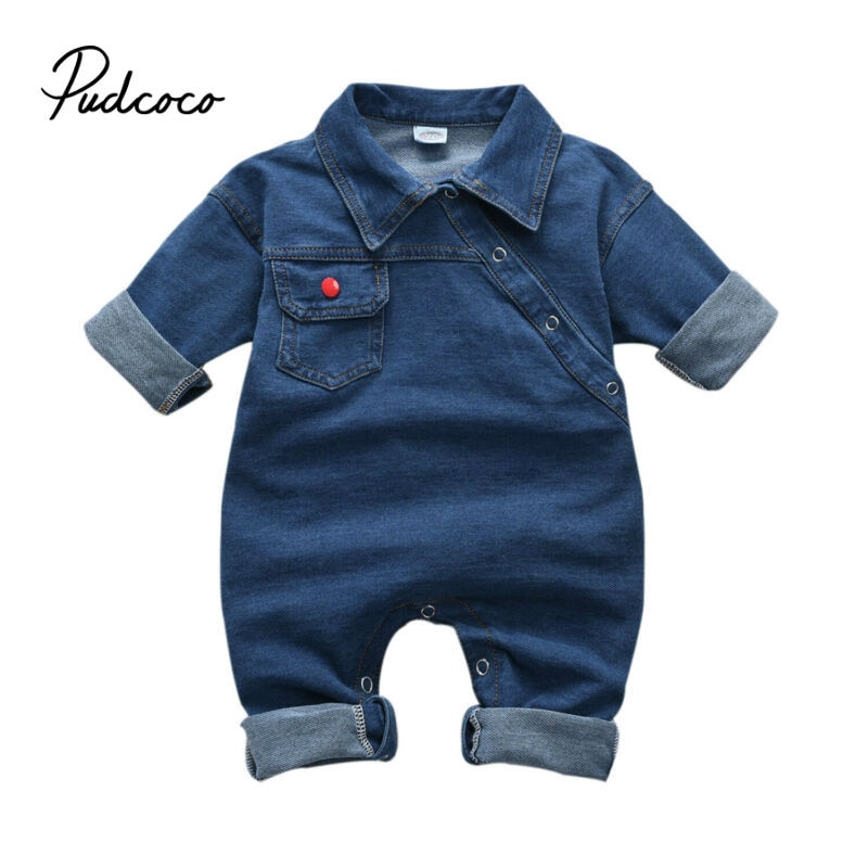 Pudcoco Baby Mädchen Junge Lange Hosen Kühlen Denim Strampler Kleidung Kleinkind freundlicher Baby Junge Mädchen Blau Jeans Spielanzug-Gesamt kleidung