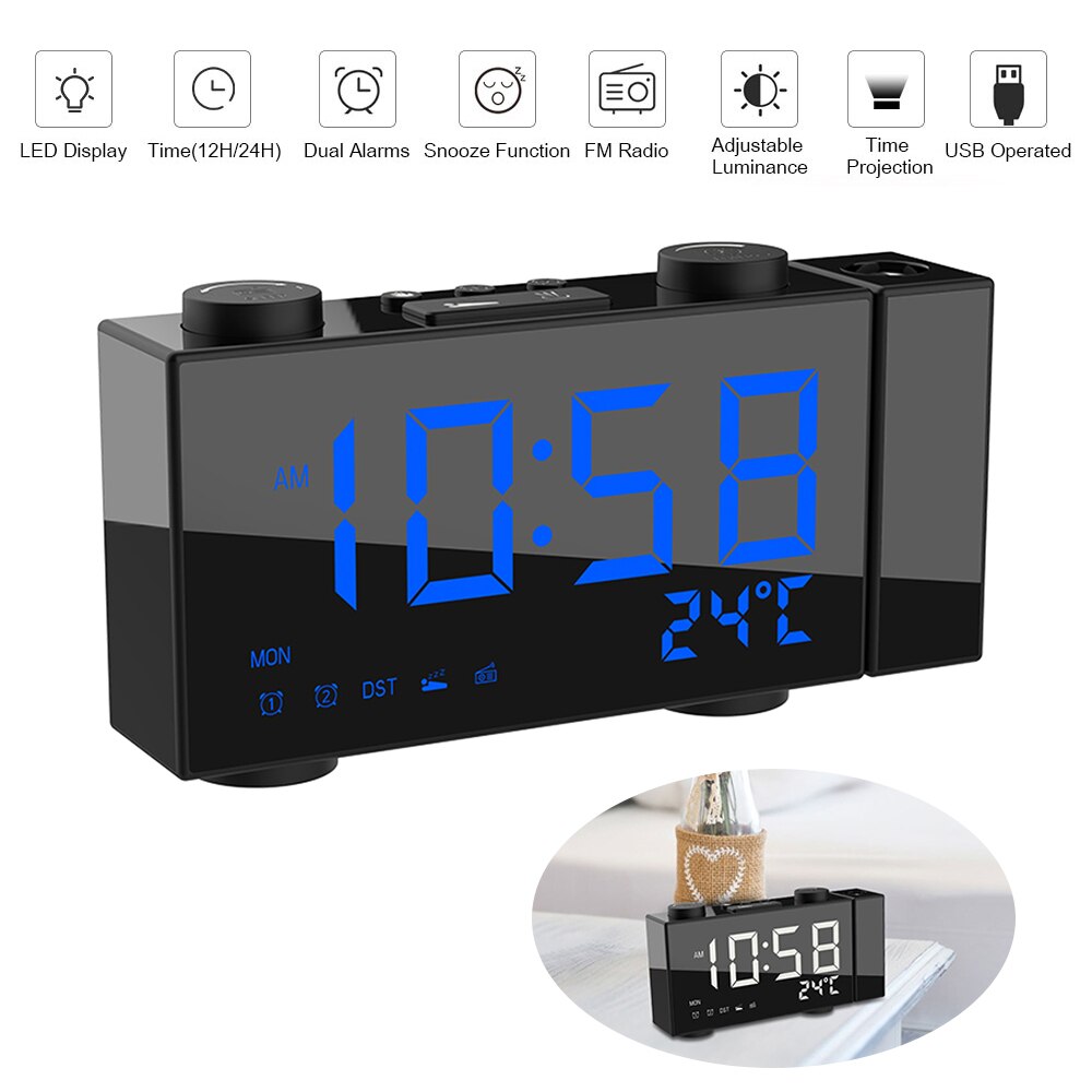 Digital Wecker Usb/Batterie angetrieben Dual Wecker Mit Schlummern Funktion LED Projektor Tisch Uhr Mit FM Projektion Radio