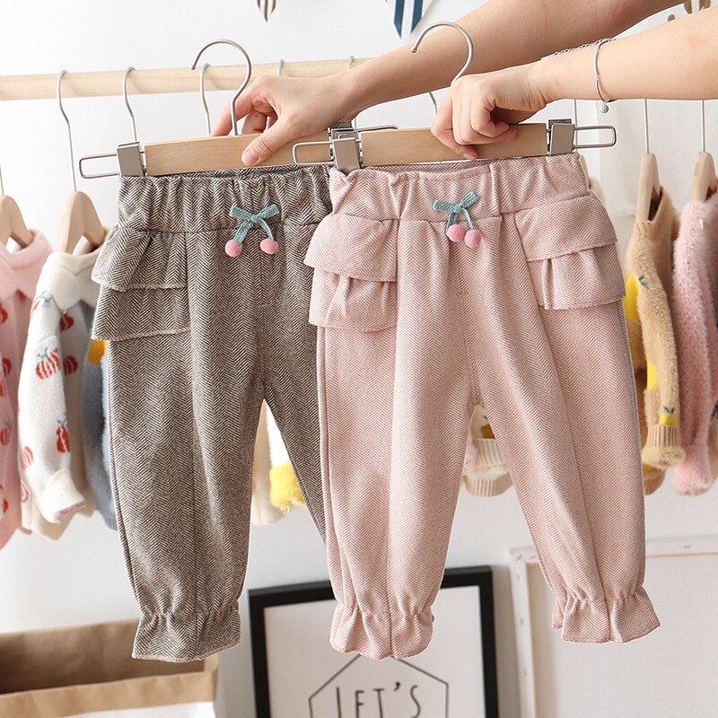 Neue Frühling Herbst Baby Mädchen Hosen lässig Rüschen Kirsche Hosen Baby Mädchen Kleidung Lange Prinzessin Hosen freundlicher