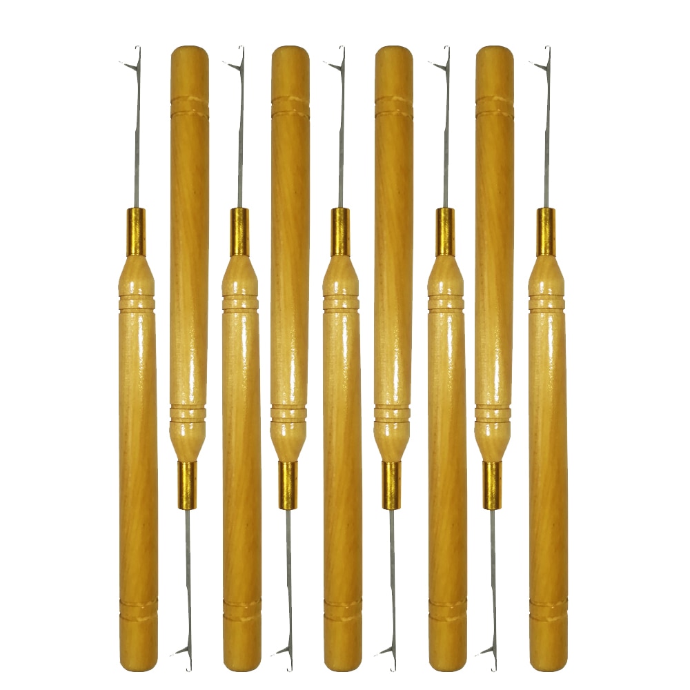 Kurze Holz verriegeln Haken Ziehen Nadel Schleife Nadel für Haar Erweiterungen Für sterben Herstellung Von Perücken Schönheit Werkzeuge