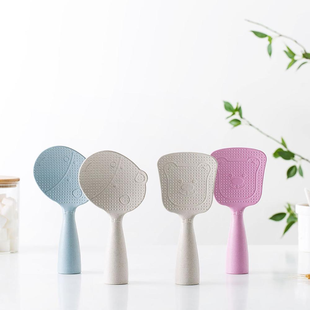 Weizen stroh nette Karikatur lange griff reis löffel haushalts reiskocher kunststoff nicht-Stock reis löffel küche zubehör