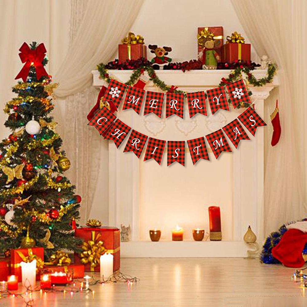 Frohe Weihnachten Banner Zwei Schneeflocke Fahnen-Büffel Plaid Banner Dekoration für Kamin Zauberstab Baum Weihnachten Dekoration Werkzeuge