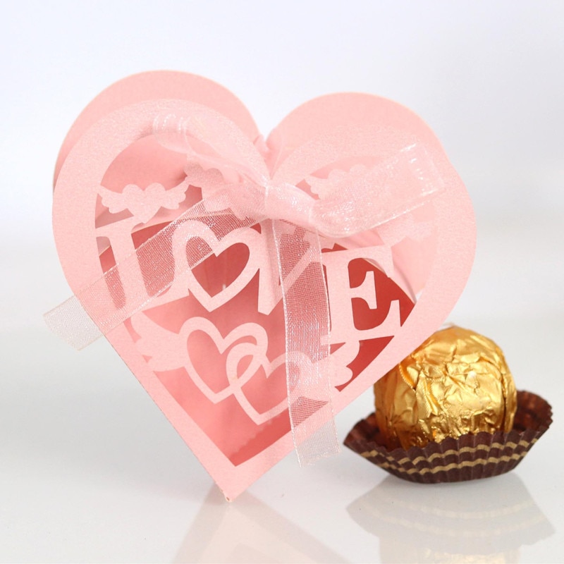 10 stücke Valentinstag Papier Kasten Rosa Liebe Herz Süssigkeit Dragee Kuchen Kasten Hochzeit Party Taschen Verpackung warpping Papier Taschen
