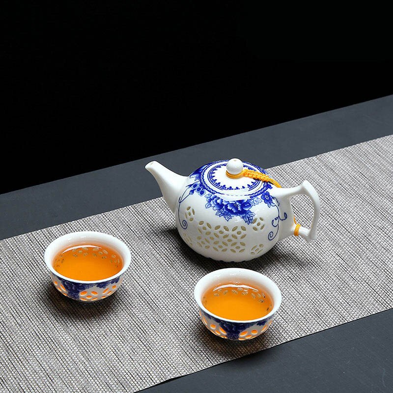 Dehua blau-und-weiß keramik Tee-einstellen,1Topf 2Tasse exquisit wasserkocher Tee tasse porzellan China kung fu Tee-einstellen Getränk
