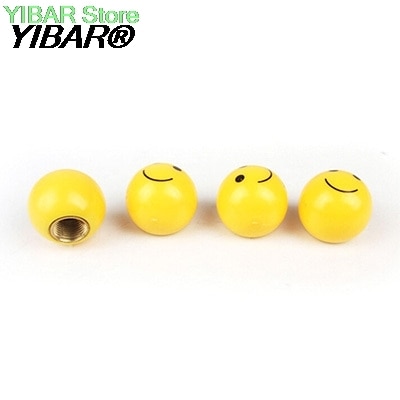 4 stücke Gelb Nette LÄCHELN GESICHT Ball Auto Lkw Fahrrad Rad Felgen Reifen luft Ventil Stengel Kappen Abdeckungen