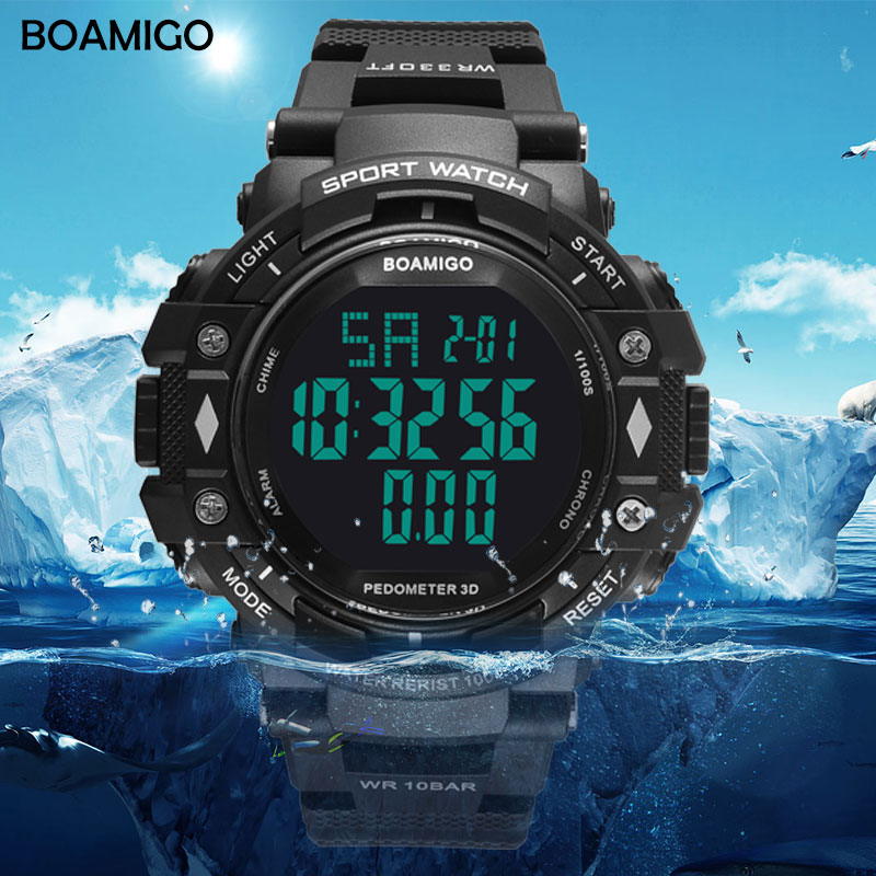 100m wasserdicht männer Sport uhren BOAMIGO schrittzähler kalorien LED Digital uhren schwimmen armbanduhren reloj hombre